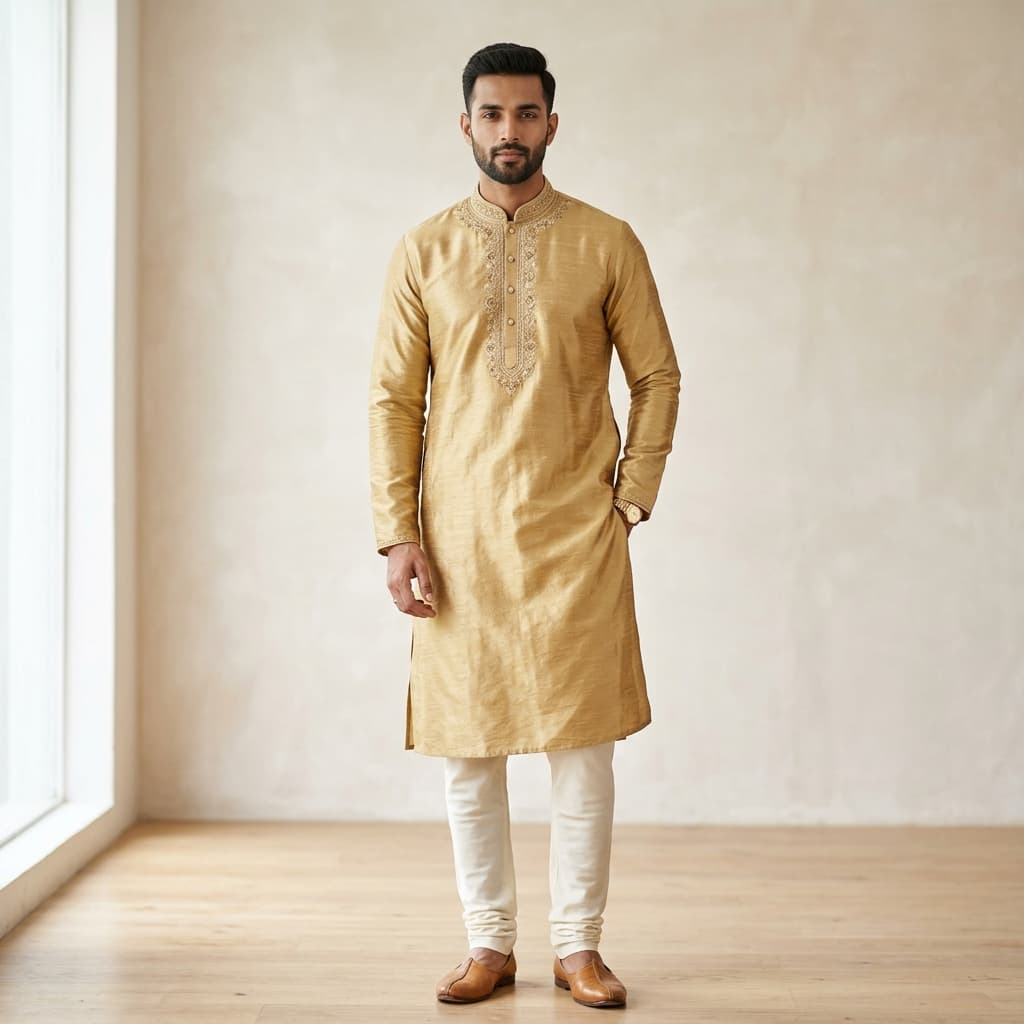 Muga Embroidered Kurta